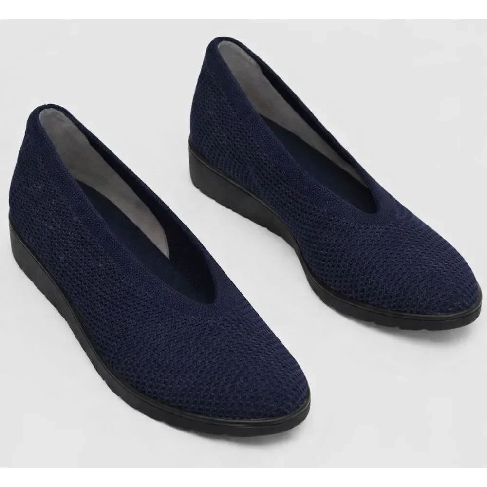 Eileen Fisher navy mesh knit wedge shoes size 9.5
